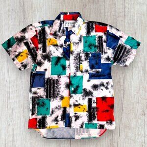 NWT NEWPORT BLUE Vintage 80s 90s Colorful Button Retro Short Sleeve Shirt Mens M